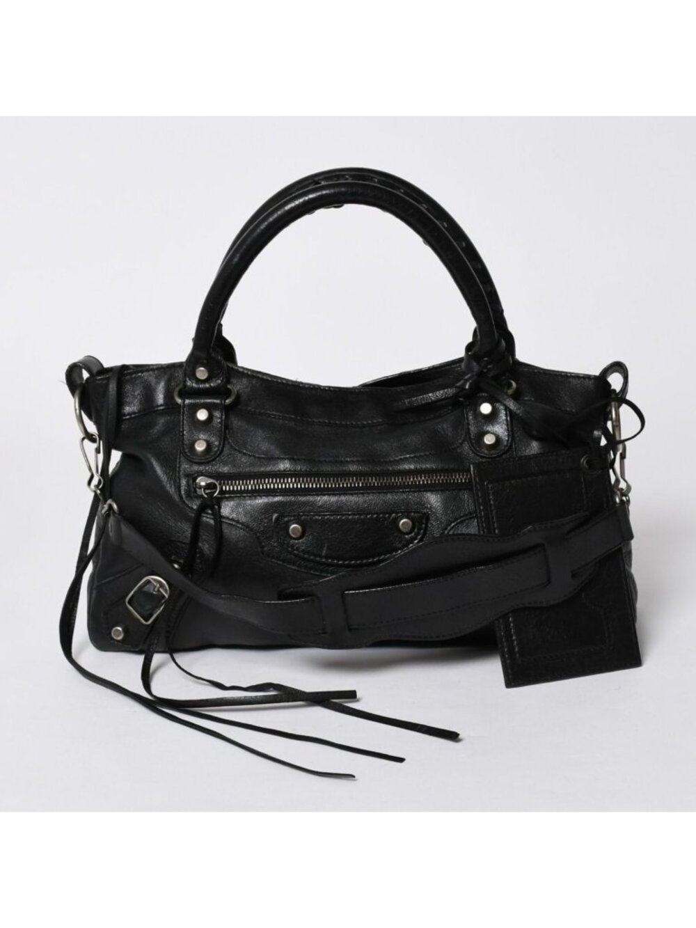 Balenciaga the First 2-Way Shoulder Bag Black Leather Silver
